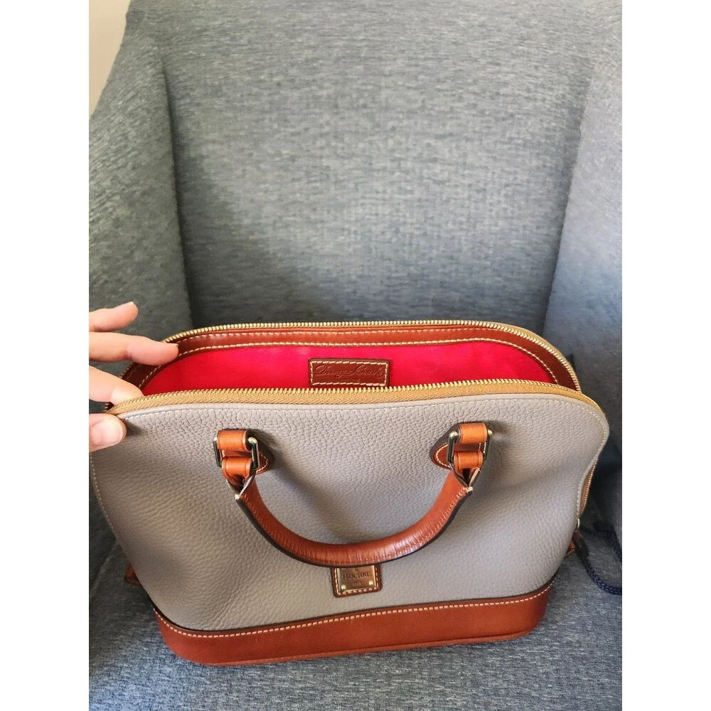 Dooney & Bourke Large Gray Pebbled Leather Domed Satchel Bag